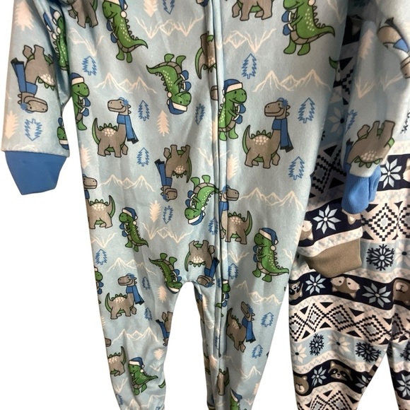 Mon Petit Toddler Two Blanket Sleepers Footies Dinosaur& Raccoon/Fox Pajamas - Picture 7 of 9